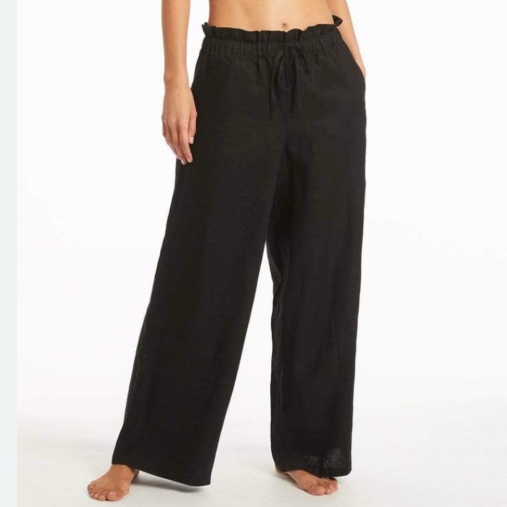 Sea Level Linen Black Wide-Leg Pants